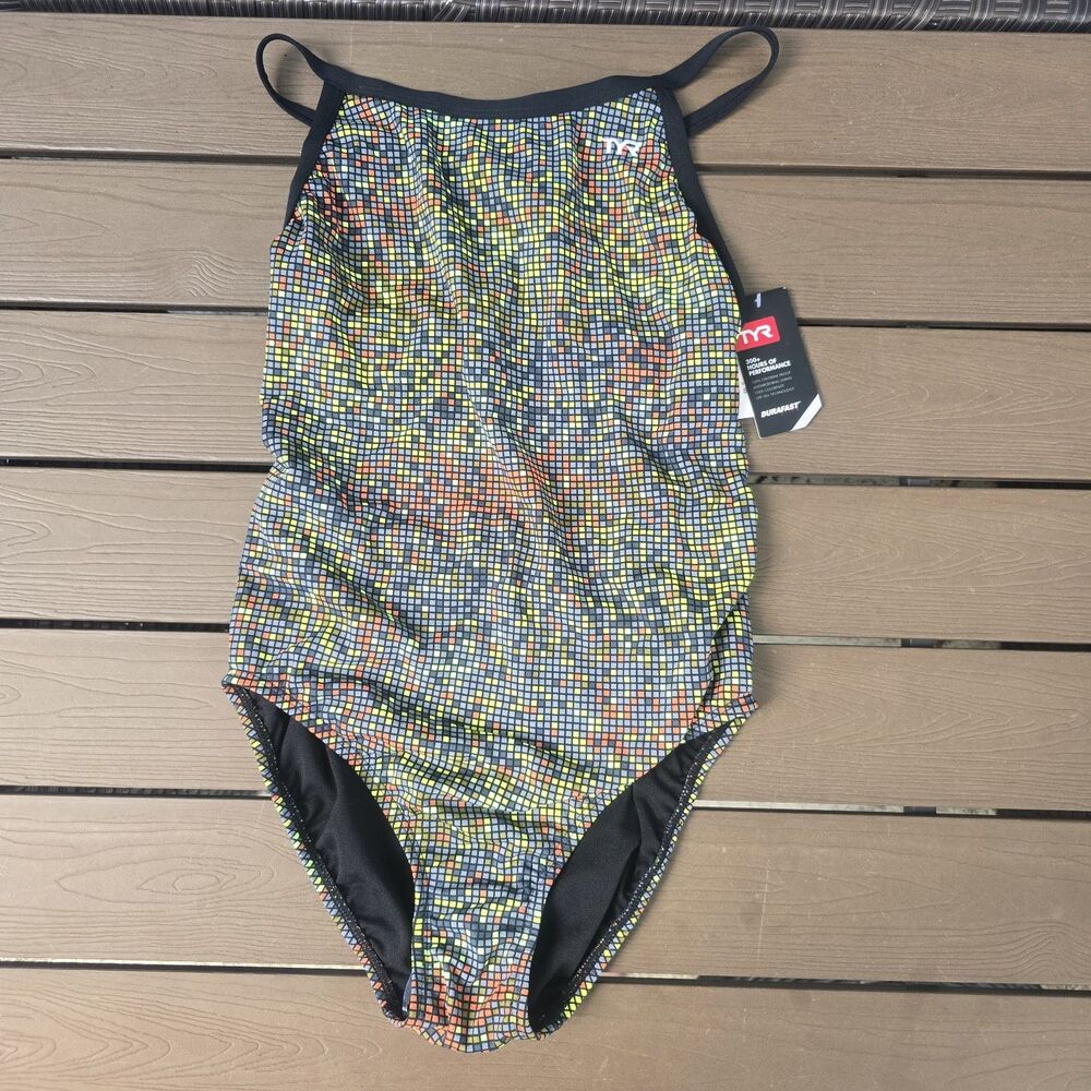 TYR Durafast Elite Women's Atomic Neon/black DiamondFit One Piece Swim Sz 38 New